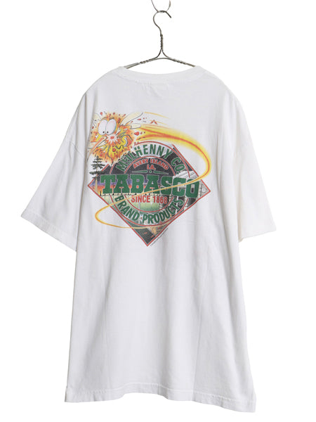 90s USA製 タバスコ 企業 ジョーク イラスト プリント Tシャツ メンズ XL オールド 両面 オフィシャル モスキート 当時物 大きいサイズ 白