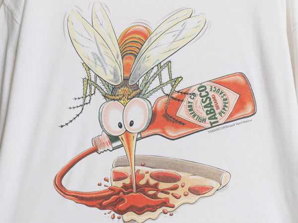 90s USA製 タバスコ 企業 ジョーク イラスト プリント Tシャツ メンズ XL オールド 両面 オフィシャル モスキート 当時物 大きいサイズ 白