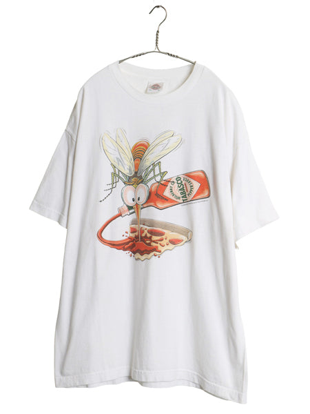 90s USA製 タバスコ 企業 ジョーク イラスト プリント Tシャツ メンズ XL オールド 両面 オフィシャル モスキート 当時物 大きいサイズ 白
