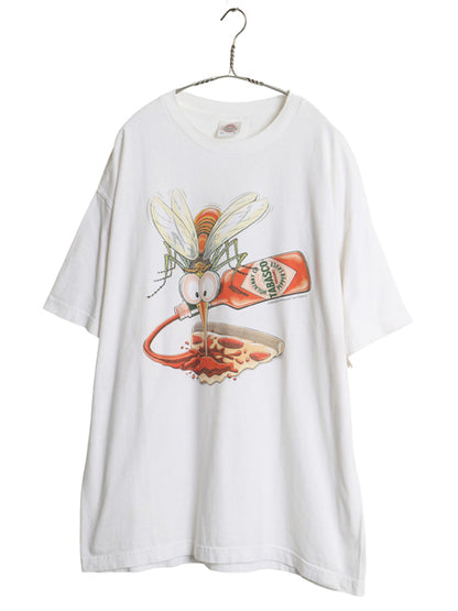 90s USA製 タバスコ 企業 ジョーク イラスト プリント Tシャツ メンズ XL オールド 両面 オフィシャル モスキート 当時物 大きいサイズ 白