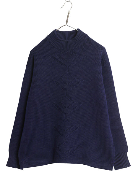 50s 60s オーストリア製 ★ Abercrombie&Fitch ガンジー セーター メンズ M 古着 ヴィンテージ 黒タグ ウール ニット 柄入り ハイネック 紺