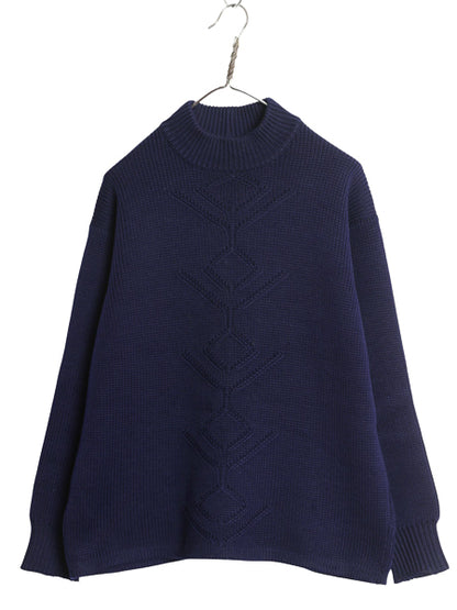 50s 60s オーストリア製 ★ Abercrombie&Fitch ガンジー セーター メンズ M 古着 ヴィンテージ 黒タグ ウール ニット 柄入り ハイネック 紺