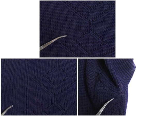 50s 60s オーストリア製 ★ Abercrombie&Fitch ガンジー セーター メンズ M 古着 ヴィンテージ 黒タグ ウール ニット 柄入り ハイネック 紺