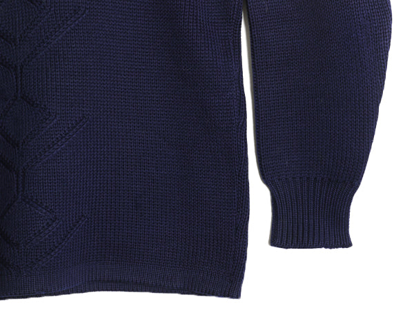 50s 60s オーストリア製 ★ Abercrombie&Fitch ガンジー セーター メンズ M 古着 ヴィンテージ 黒タグ ウール ニット 柄入り ハイネック 紺