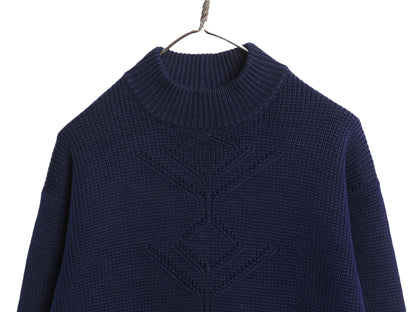 50s 60s オーストリア製 ★ Abercrombie&Fitch ガンジー セーター メンズ M 古着 ヴィンテージ 黒タグ ウール ニット 柄入り ハイネック 紺