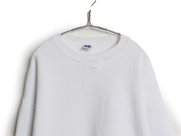 90s USA製 ラッセル 無地 スエット メンズ レディース XXL オールド トレーナー 前V 裏起毛 スエット ワンポイント 大きいサイズ ホワイト