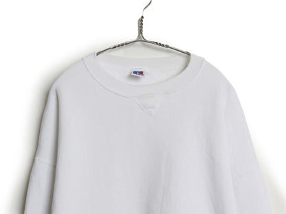 90s USA製 ラッセル 無地 スエット メンズ レディース XXL オールド トレーナー 前V 裏起毛 スエット ワンポイント 大きいサイズ ホワイト