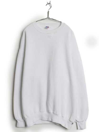 90s USA製 ラッセル 無地 スエット メンズ レディース XXL オールド トレーナー 前V 裏起毛 スエット ワンポイント 大きいサイズ ホワイト