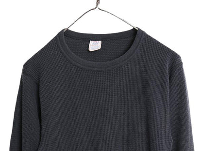 90s USA製 ジェーイーモーガン 長袖 サーマル Tシャツ XL 小さめ メンズ L 程/ オールド クルーネック アンダーシャツ ワッフル ブラック