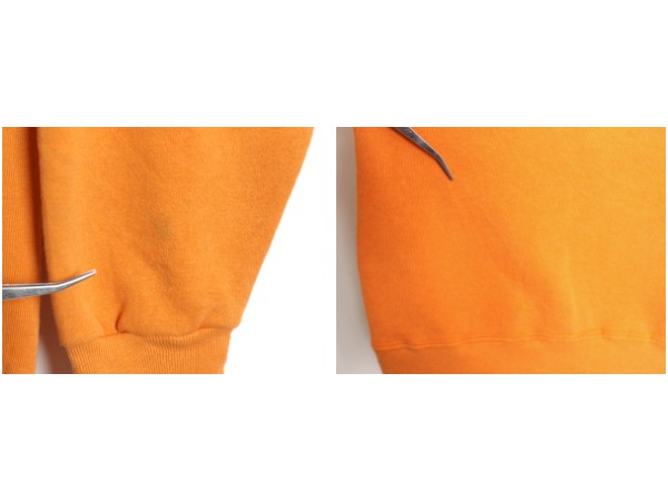 90s USA製 3段 カレッジ プリント スウェット メンズ L / 古着 オールド トレーナー 裏起毛 クルーネック フットボール シンプル オレンジ