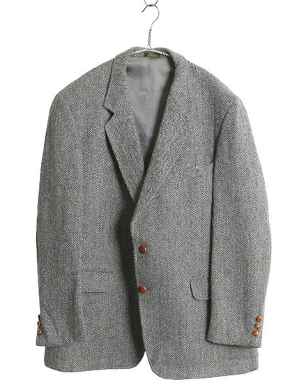 80s USA製 ハリスツイード テーラード ジャケット メンズ XL 程 ヴィンテージ ブレザー ツイード ウール ヘリンボーン ストライプ トラッド