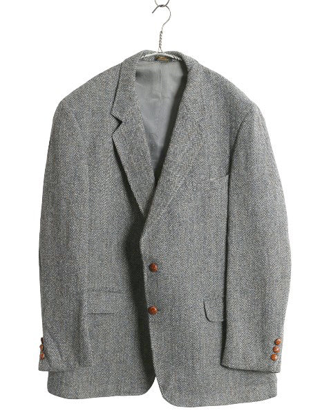 80s USA製 ハリスツイード テーラード ジャケット メンズ XL 程 ヴィンテージ ブレザー ツイード ウール ヘリンボーン ストライプ トラッド