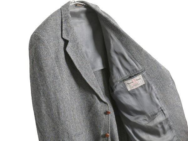 80s USA製 ハリスツイード テーラード ジャケット メンズ XL 程 ヴィンテージ ブレザー ツイード ウール ヘリンボーン ストライプ トラッド