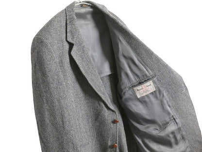 80s USA製 ハリスツイード テーラード ジャケット メンズ XL 程 ヴィンテージ ブレザー ツイード ウール ヘリンボーン ストライプ トラッド