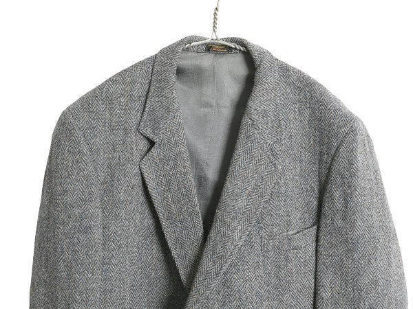 80s USA製 ハリスツイード テーラード ジャケット メンズ XL 程 ヴィンテージ ブレザー ツイード ウール ヘリンボーン ストライプ トラッド