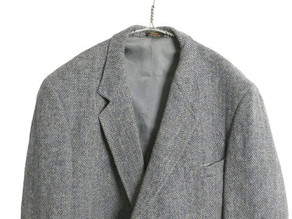 80s USA製 ハリスツイード テーラード ジャケット メンズ XL 程 ヴィンテージ ブレザー ツイード ウール ヘリンボーン ストライプ トラッド