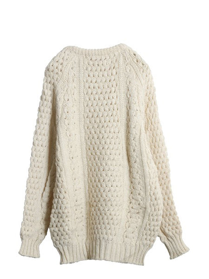 80s アイランド製 Slieve League フィッシャーマン ウール ニット セーター メンズ L ヴィンテージ ハンドメイド ケーブル ナチュラル 無地