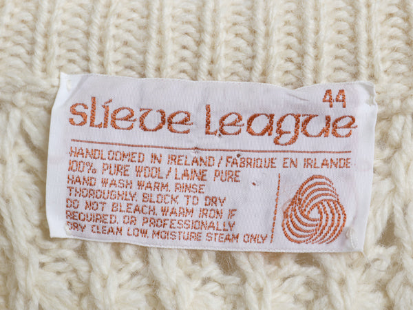 80s アイランド製 Slieve League フィッシャーマン ウール ニット セーター メンズ L ヴィンテージ ハンドメイド ケーブル ナチュラル 無地