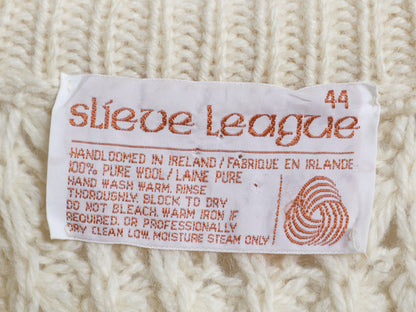80s アイランド製 Slieve League フィッシャーマン ウール ニット セーター メンズ L ヴィンテージ ハンドメイド ケーブル ナチュラル 無地