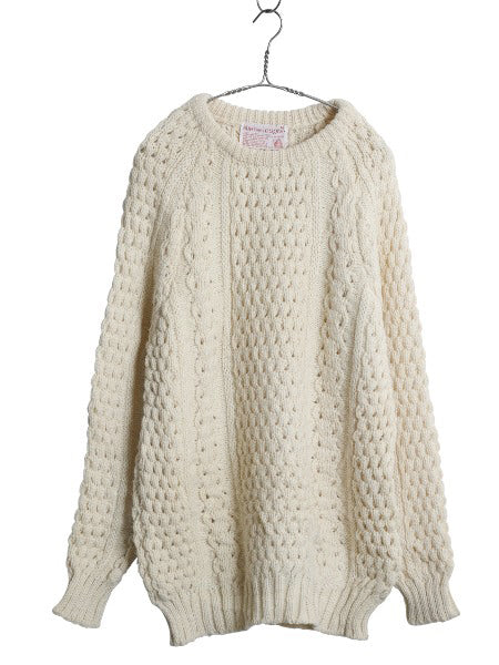 80s アイランド製 Slieve League フィッシャーマン ウール ニット セーター メンズ L ヴィンテージ ハンドメイド ケーブル ナチュラル 無地