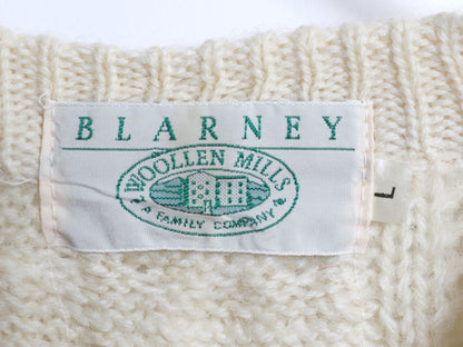 アイルランド製 Blarney フィッシャーマン ニット セーターメンズ M レディース L 程 古着 ウール アラン ケーブル ローゲージ ナチュラル