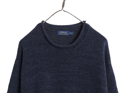 ポロ ラルフローレン ロールネック コットン ニット セーター メンズ  XL / 古着 長袖ニット シンプル ワンポイント 大きいサイズ ネイビー