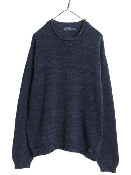 ポロ ラルフローレン ロールネック コットン ニット セーター メンズ  XL / 古着 長袖ニット シンプル ワンポイント 大きいサイズ ネイビー