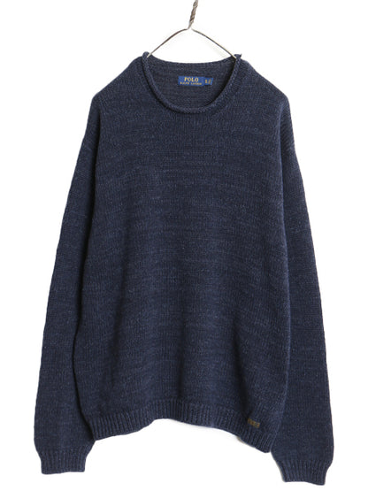ポロ ラルフローレン ロールネック コットン ニット セーター メンズ  XL / 古着 長袖ニット シンプル ワンポイント 大きいサイズ ネイビー