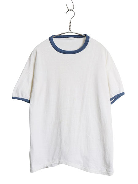 80s 無地 リンガー Tシャツ メンズ レディース M 程 / ヴィンテージ 100% コットン シングルステッチ ヘビーウェイト カットソー ツートン 