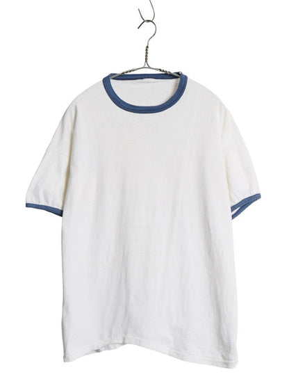 80s 無地 リンガー Tシャツ メンズ レディース M 程 / ヴィンテージ 100% コットン シングルステッチ ヘビーウェイト カットソー ツートン 