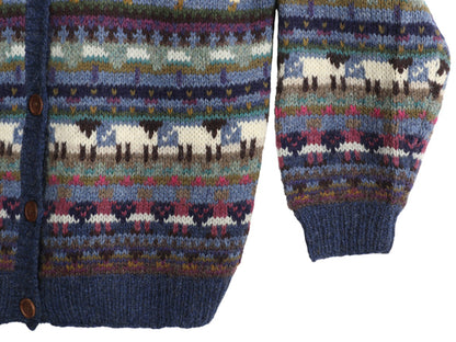 80s エルエルビーン デザイン ニット カーディガン レディース M / ヴィンテージ ウール 前開き 羽織り 絵柄 イラスト アニマル バーズアイ