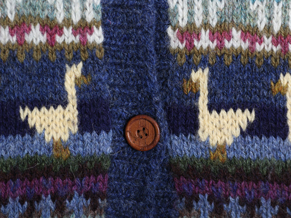 80s エルエルビーン デザイン ニット カーディガン レディース M / ヴィンテージ ウール 前開き 羽織り 絵柄 イラスト アニマル バーズアイ