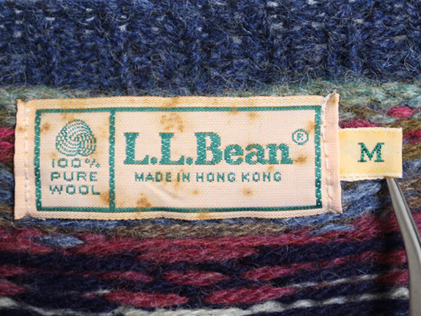 80s エルエルビーン デザイン ニット カーディガン レディース M / ヴィンテージ ウール 前開き 羽織り 絵柄 イラスト アニマル バーズアイ