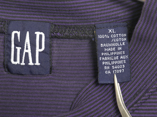 90s オールド ギャップ モックネック ボーダー ポケット付き 長袖 Tシャツ メンズ XL オールド ロンT ポケT カットソー 大きいサイズ 黒 紫