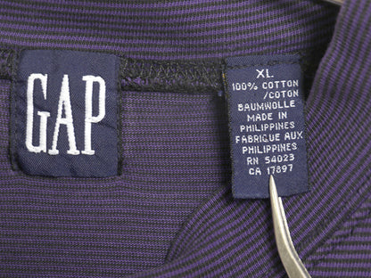 90s オールド ギャップ モックネック ボーダー ポケット付き 長袖 Tシャツ メンズ XL オールド ロンT ポケT カットソー 大きいサイズ 黒 紫