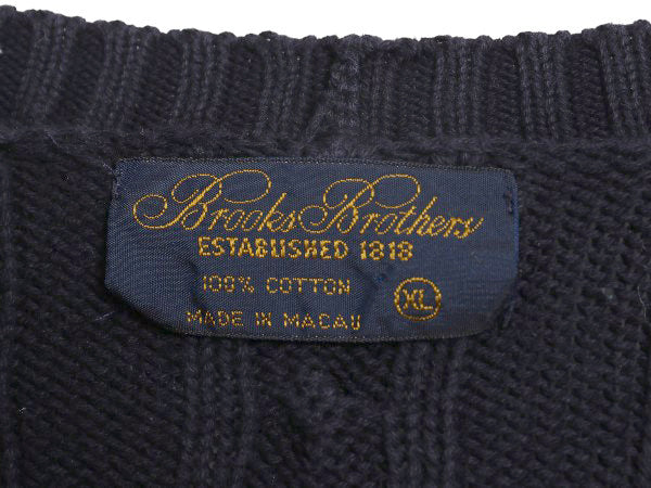 90s ブルックスブラザーズ コットン ケーブル ニット セーター メンズ XL / オールド 長袖ニット 無地 クルーネック 大きいサイズ ネイビー
