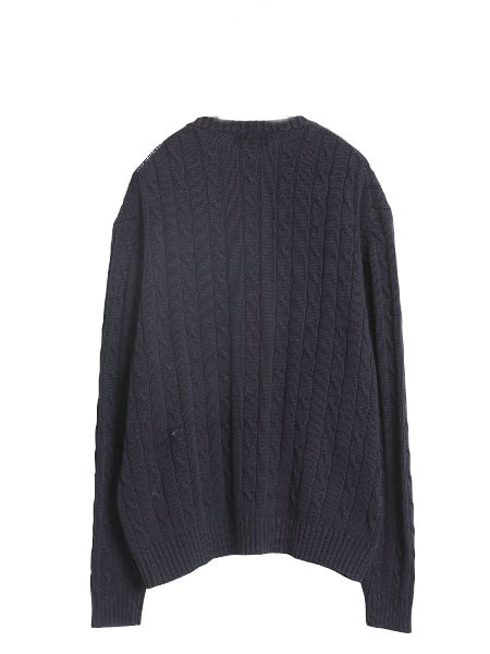 90s ブルックスブラザーズ コットン ケーブル ニット セーター メンズ XL / オールド 長袖ニット 無地 クルーネック 大きいサイズ ネイビー