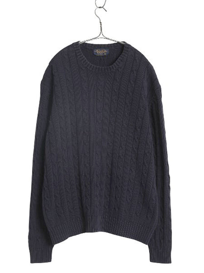 90s ブルックスブラザーズ コットン ケーブル ニット セーター メンズ XL / オールド 長袖ニット 無地 クルーネック 大きいサイズ ネイビー