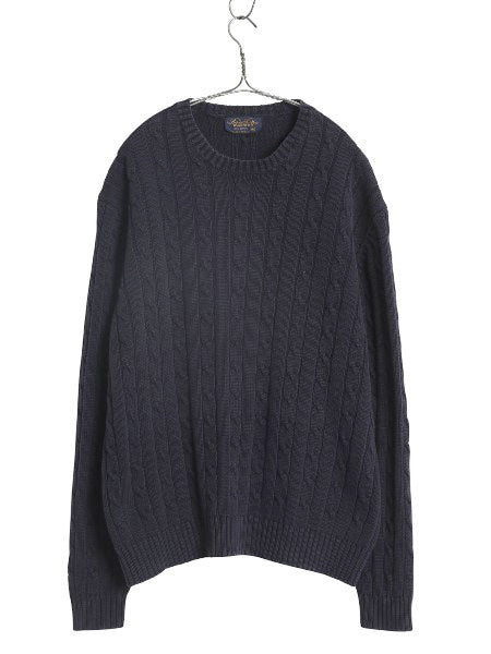90s ブルックスブラザーズ コットン ケーブル ニット セーター メンズ XL / オールド 長袖ニット 無地 クルーネック 大きいサイズ ネイビー