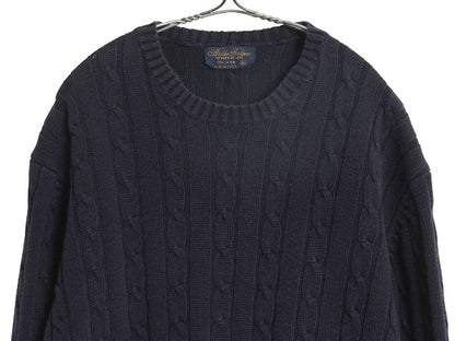 90s ブルックスブラザーズ コットン ケーブル ニット セーター メンズ XL / オールド 長袖ニット 無地 クルーネック 大きいサイズ ネイビー