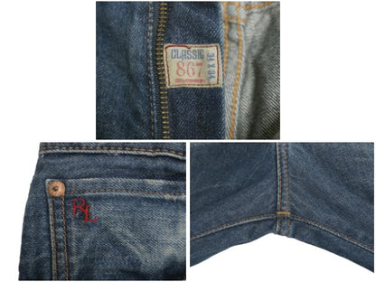 ポロ ラルフローレン デニムパンツ メンズ 34 34 ヴィンテージ 加工 ジーンズ ジーパン ストレート シングルステッチ 革パッチ ヒゲ アタリ