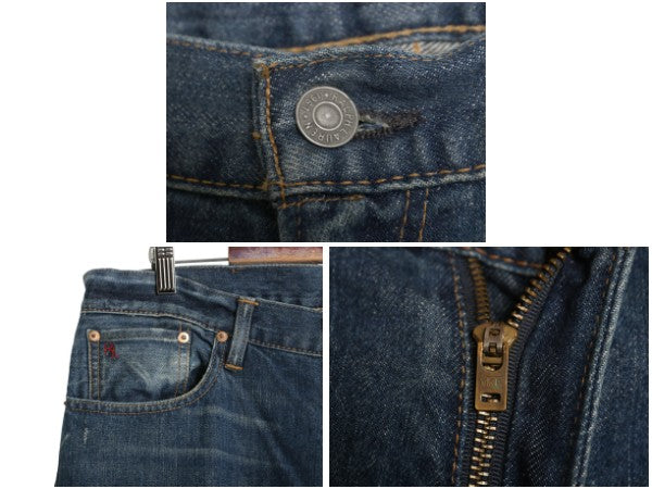 ポロ ラルフローレン デニムパンツ メンズ 34 34 ヴィンテージ 加工 ジーンズ ジーパン ストレート シングルステッチ 革パッチ ヒゲ アタリ