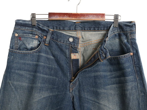 ポロ ラルフローレン デニムパンツ メンズ 34 34 ヴィンテージ 加工 ジーンズ ジーパン ストレート シングルステッチ 革パッチ ヒゲ アタリ
