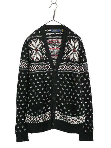ポロ ラルフローレン ニット カーディガン メンズ S / コットン カシミヤ ノルディック バーズアイ 重ね着 前開き ポケット付き ブラック  