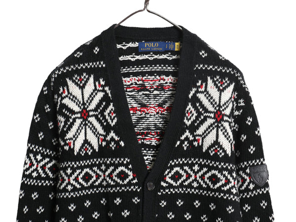 ポロ ラルフローレン ニット カーディガン メンズ S / コットン カシミヤ ノルディック バーズアイ 重ね着 前開き ポケット付き ブラック  