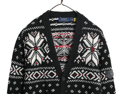 ポロ ラルフローレン ニット カーディガン メンズ S / コットン カシミヤ ノルディック バーズアイ 重ね着 前開き ポケット付き ブラック  