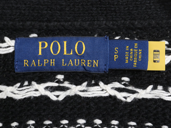 ポロ ラルフローレン ニット カーディガン メンズ S / コットン カシミヤ ノルディック バーズアイ 重ね着 前開き ポケット付き ブラック  