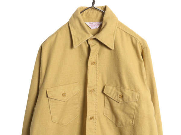 70s USA製 FROSTPROOF シャモア クロス 長袖 シャツ メンズ M ヴィンテージ ネルシャツ ヘビーウェイト コットン フランネル 無地 イエロー