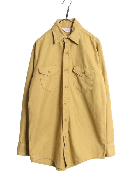 70s USA製 FROSTPROOF シャモア クロス 長袖 シャツ メンズ M ヴィンテージ ネルシャツ ヘビーウェイト コットン フランネル 無地 イエロー