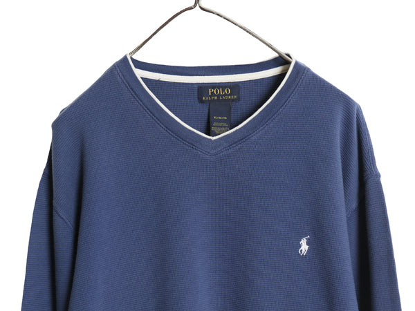ポロ ラルフローレン 長袖 サーマル Tシャツ メンズ XL ロンT Vネック ワッフル カットソー ワンポイント ポニー ストレッチ 大きいサイズ